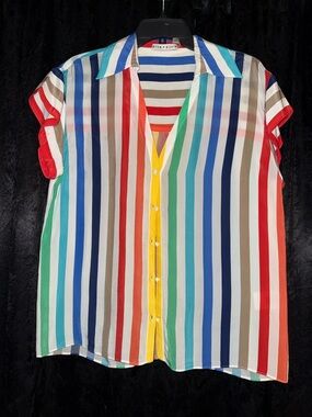 Alice + Olivia Multicolor Vertical Stripe Button-Front Blouse